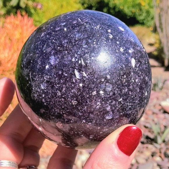 Big Ultra Sparkly Dark Purple Lepidolite Sphere - Picture 15 of 17